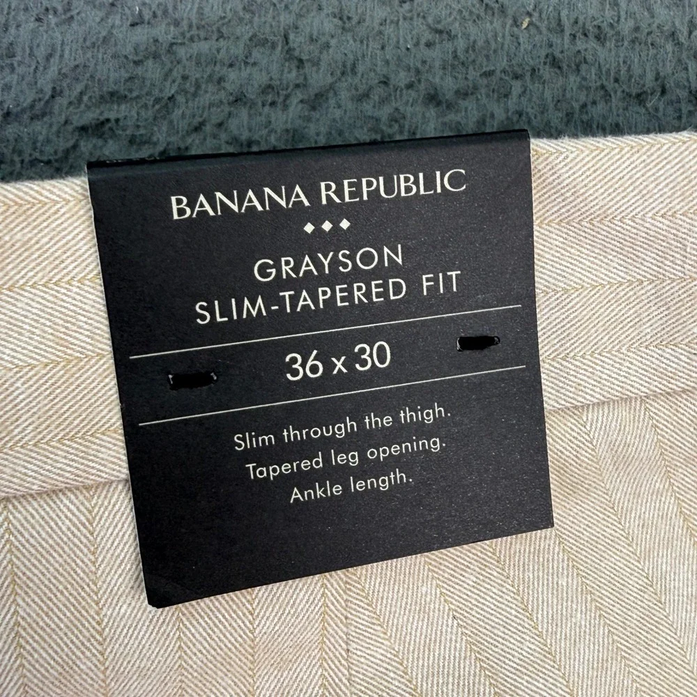 Banana Republic Grayson Pants Men 36x30 Beige Herringbone Slim Tapered 4031